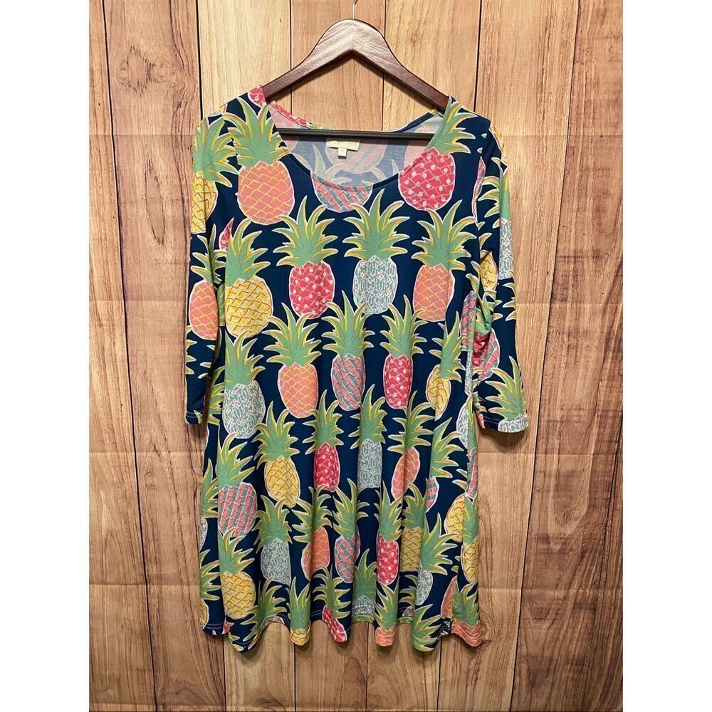 Simply Southern Small pineapple dress multicolor pockets